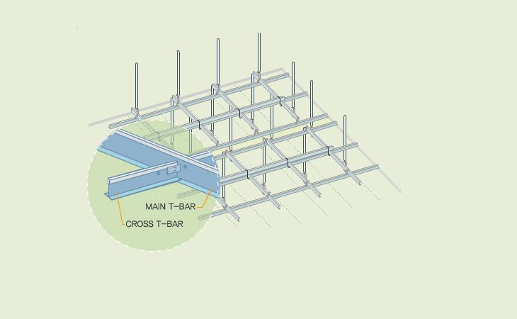 08. CROSS T-BAR 를 설치합니다. * Main T-BAR 홀에 CROSS T-BAR 팁을 끼워 넣습니다.